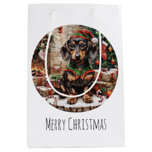 Merry Christmas Teckel Dogs Elf Medium Cadeauzakje