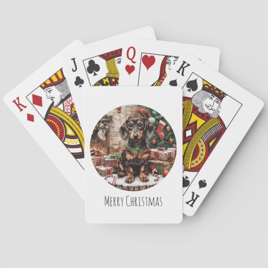 Merry Christmas Teckel Dogs Elf Pokerkaarten (Achterkant)