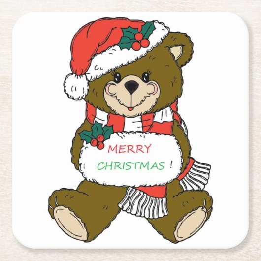 "MERRY CHRISTMAS" TEDDY BEAR KARTONNEN ONDERZETTERS (Voorkant)
