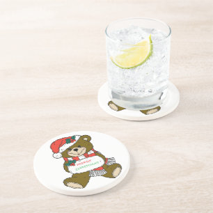 "MERRY CHRISTMAS" TEDDY BEAR ZANDSTEEN ONDERZETTER