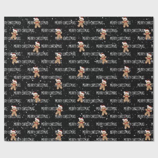 MERRY CHRISTMAS-tekst met Gingerbrood Man Cadeaupapier (Vlak)