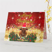 MERRY CHRISTMAS Texas LongHorn Style! Kaart (Gele Bloem)