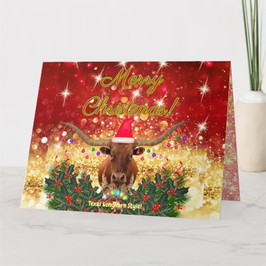 MERRY CHRISTMAS Texas LongHorn Style! Kaart (Voorkant)