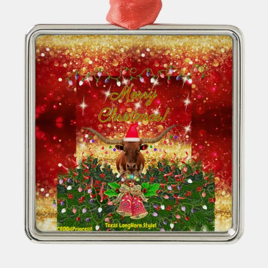 MERRY CHRISTMAS! Texas LongHorn Style! Metalen Ornament (Voorkant)