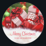 Merry Christmas Text Gifts Sjabloon Ronde Sticker<br><div class="desc">Merry Christmas Text Tree en geschenken Elegante Sjabloon Classic Ronde Sticker.</div>