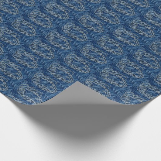 Merry Christmas Text on Blue Wrapping Paper Cadeaupapier (Hoek)