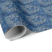 Merry Christmas Text on Blue Wrapping Paper Cadeaupapier (Rol Hoek)
