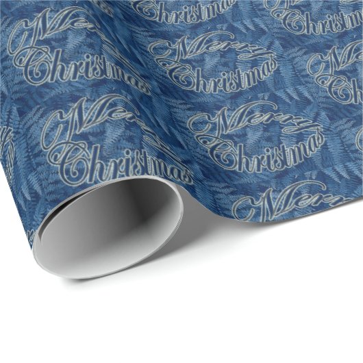 Merry Christmas Text on Blue Wrapping Paper Cadeaupapier (Rol Hoek)