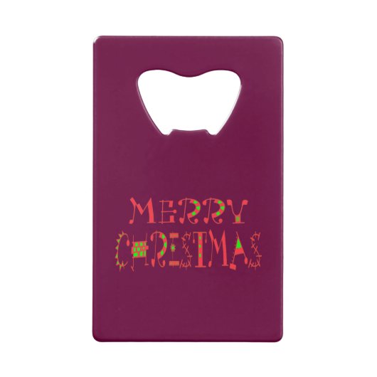 Merry Christmas Text Pattern Design: feestelijke k Creditkaart Flessenopener (Voorkant)
