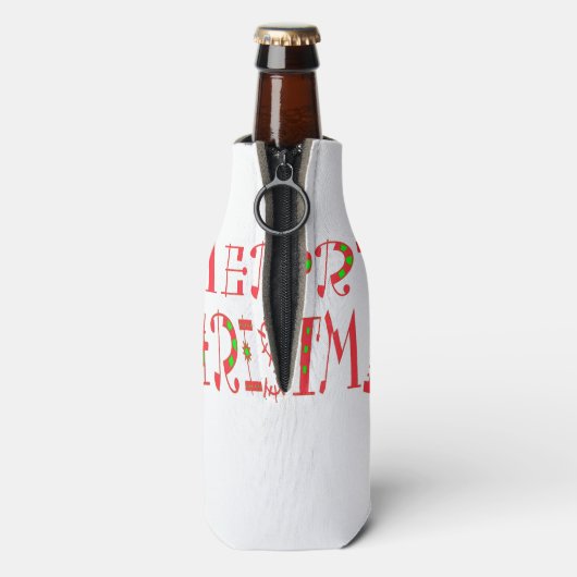 Merry Christmas Text Pattern Design: feestelijke k Flesjeskoeler (Fles Achterkant)