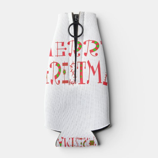 Merry Christmas Text Pattern Design: feestelijke k Flesjeskoeler (Achterkant)