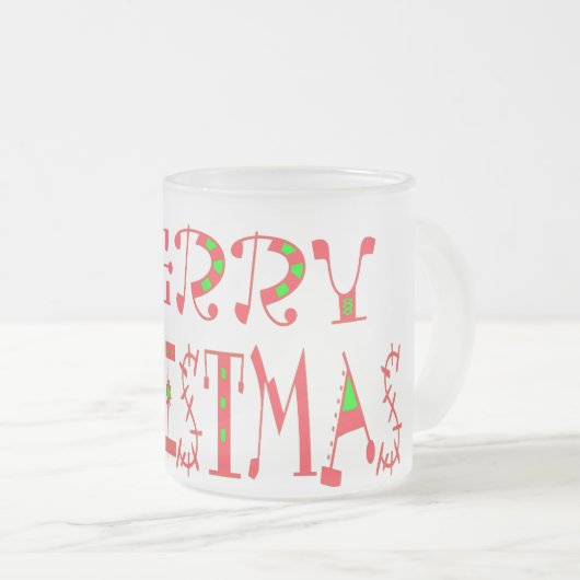 Merry Christmas Text Pattern Design: feestelijke k Matglas Koffiemok (Voorkant rechts)