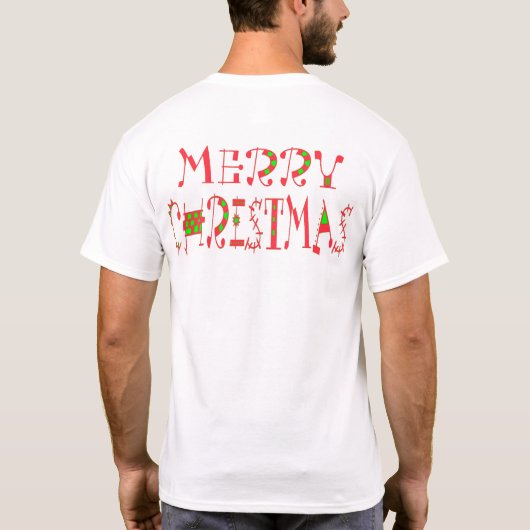 Merry Christmas Text Pattern Design: feestelijke k T-shirt (Achterkant)