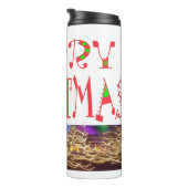 Merry Christmas Text Pattern Design: feestelijke k Thermosbeker (Geroteerd rechts)