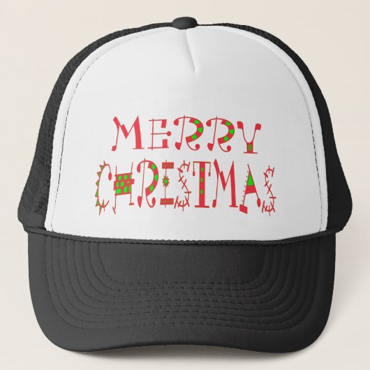 Merry Christmas Text Pattern Design: feestelijke k Trucker Pet (Voorkant)