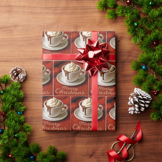 Merry Christmas Text With Hot Chocolate Drink Cadeaupapier (Feestdagen Geschenken)