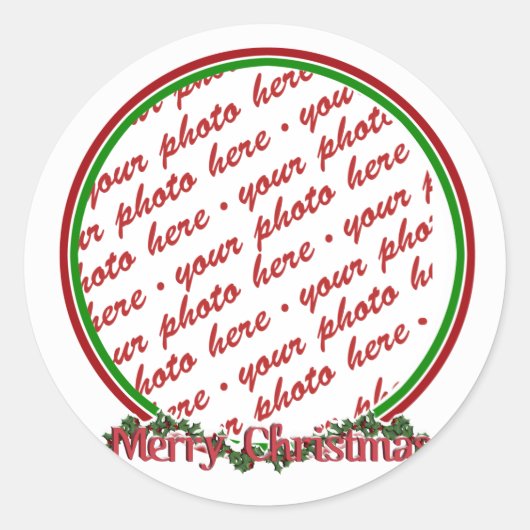 Merry Christmas Text with Wreath & Snow Ronde Sticker (Voorkant)