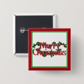 Merry Christmas Text with Wreath & Snow Vierkante Button 5,1 Cm (Voorkant /achterkant)