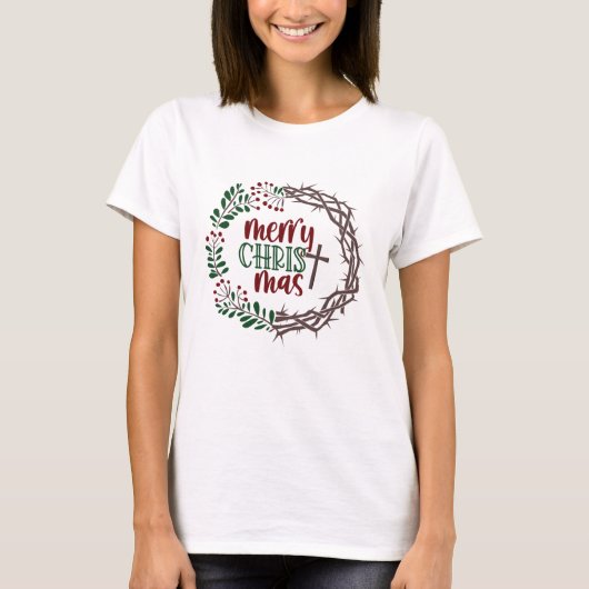 MERRY CHRISTMAS Thorn Wreath Christelijke Women's T-shirt (Voorkant)