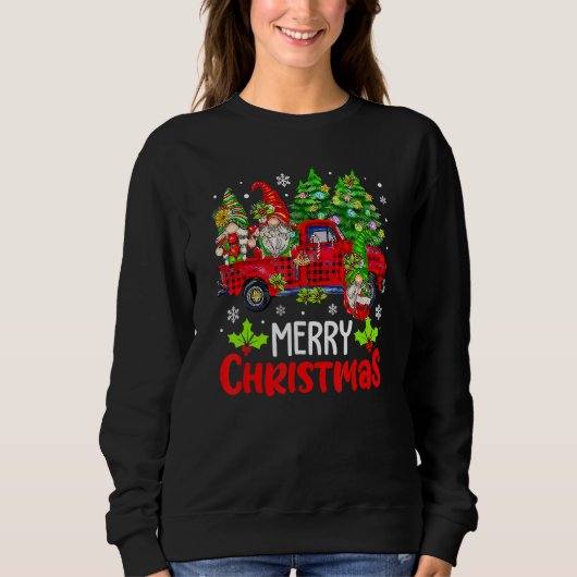 Merry Christmas  Three Gnome Buffalo Plaid Red Tru Trui (Voorkant)