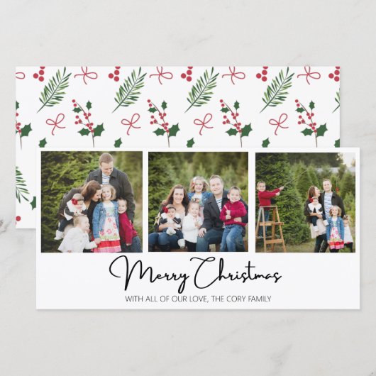 Merry Christmas Three Image Flat Holiday Card Feestdagenkaart (Voorkant / Achterkant)