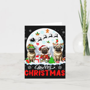 Merry Christmas Three Santa Elf Reindeer Pugs Owne Kaart