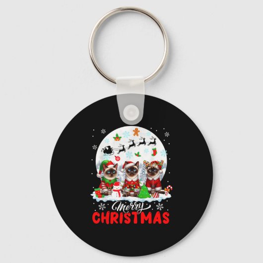 Merry Christmas Three Santa Elf Reindeer Siamese C Sleutelhanger (Voorkant)