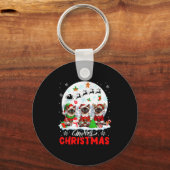 Merry Christmas Three Santa Elf Reindeer Siamese C Sleutelhanger (Voorkant)