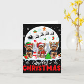 Merry Christmas Three Santa Elf Reindeer Yorkshire Kaart (Gele Bloem)
