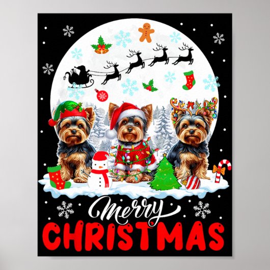 Merry Christmas Three Santa Elf Reindeer Yorkshire Poster (Voorkant)