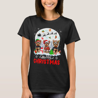 Merry Christmas Three Santa Elf Reindeer Yorkshire T-shirt