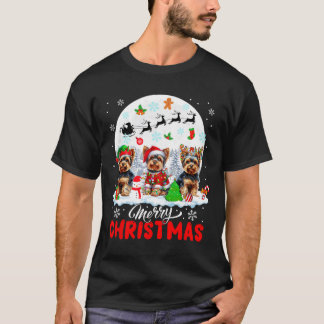 Merry Christmas Three Santa Elf Reindeer Yorkshire T-shirt