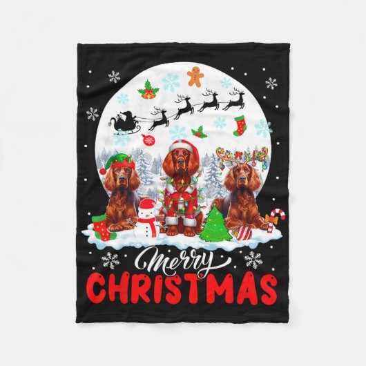 Merry Christmas Three Santa Elf Rendier Ierse Set Fleece Deken (Voorkant)