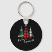 Merry Christmas Three Xmas Trees Buffalo Plaid Wom Sleutelhanger (Voorkant)