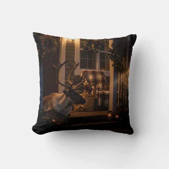 Merry Christmas Throw Pillow –  Reindeer  Kussen (Voorkant)