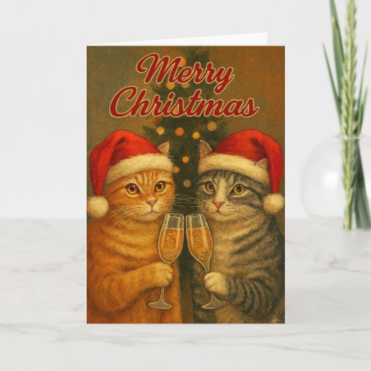 Merry Christmas – Toasting Cats Under the Tree Kaart (Voorkant)
