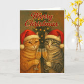 Merry Christmas – Toasting Cats Under the Tree Kaart (Gele Bloem)