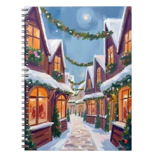 Merry Christmas Town Watercolor Holiday Notitieboek (Voorkant)