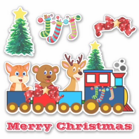Merry Christmas Train Custom-Cut Vinyl Stickers (Voorkant)