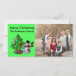 Merry Christmas Tree & 3D Snowman Photocard Feestdagenkaart<br><div class="desc">Merry Christmas Tree and 3D Snowman with family photo on this photo card. Change the photo for your own. Change the family name. This custom card will look wonderful for years to come. Please contact me at admin@giftsyoutreasure.com if you would like something special just for you or questions. Photo of...</div>