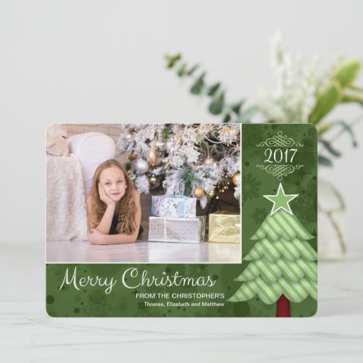 Merry Christmas Tree aangepaste foto / naam / datu Feestdagenkaart (Staand voorkant)