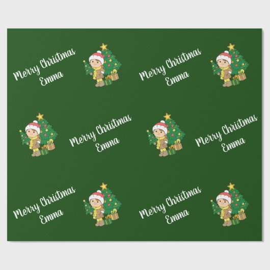 Merry Christmas Tree aangepaste naam gepersonalise Cadeaupapier (Vlak)