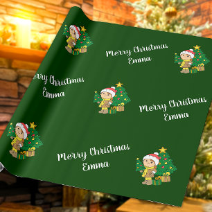 Merry Christmas Tree aangepaste naam gepersonalise Cadeaupapier