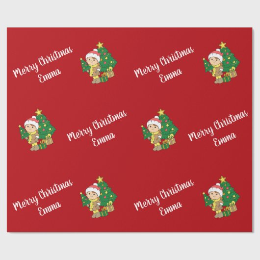 Merry Christmas Tree aangepaste naam gepersonalise Cadeaupapier (Vlak)