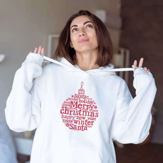 Merry Christmas Tree Ball typografie ontwerp Rood Hoodie