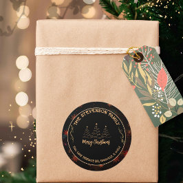 Merry Christmas Tree Black &Gold Festive Ronde Sticker