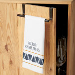 Merry Christmas Tree Border Kitchen Towel Theedoek<br><div class="desc">This Christmas kitchen towel has a simple,  contemporary design. The top and bottom of this design has a blue Christmas tree border anchored by two,  gold ruled lines. The text reads “MERRY CHRISTMAS"</div>