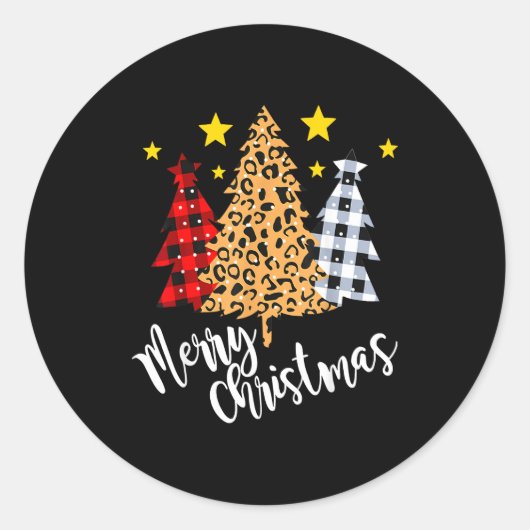 Merry Christmas Tree Buffalo Plaid Red Green Xmas  Ronde Sticker (Voorkant)