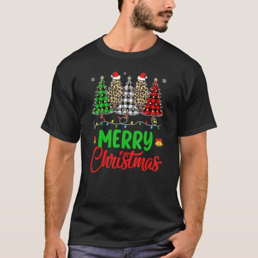 Merry Christmas Tree Buffalo Plaid Red Leopard Wom T-shirt (Voorkant)