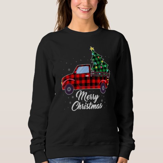 Merry Christmas Tree Buffalo Plaid Red Truck Trui (Voorkant)
